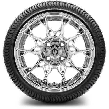 MODZ® 14" Chaos Chrome Wheels & Street Tires Combo (Odyssey Tesseract Steel Belted Radial 215/50-14)