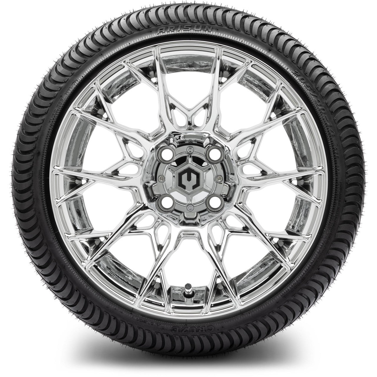 MODZ® 14" Chaos Chrome Wheels & Street Tires Combo (MODZ Street Fox Radial 23x10-14)
