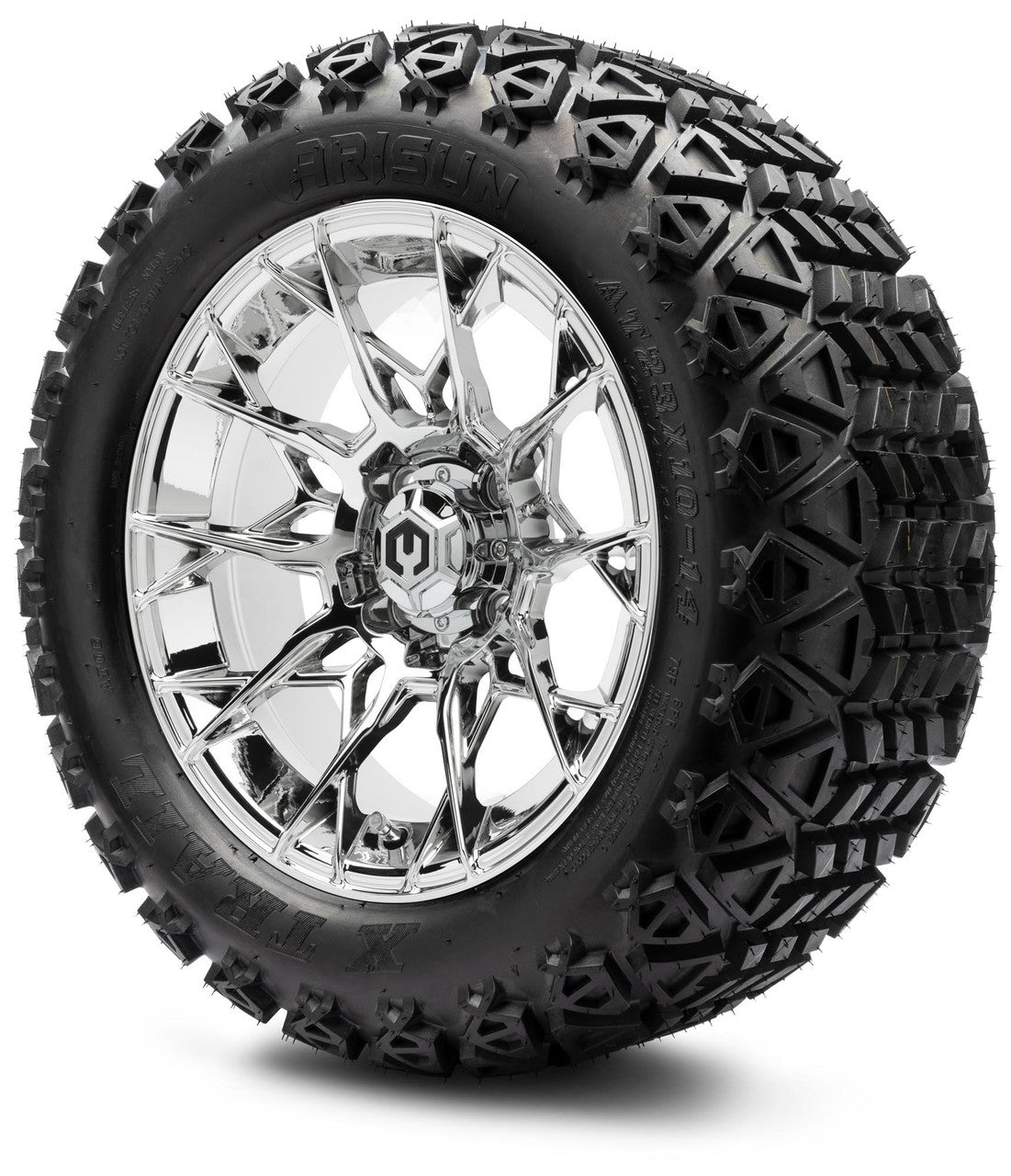 MODZ® 14" Chaos Chrome Wheels & Off-Road Tires Combo (Xcomp Gladiator 23-10-14 Radial)