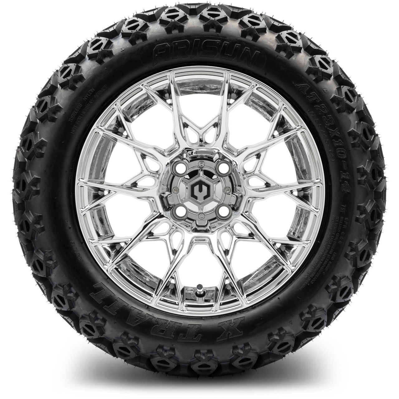 MODZ® 14" Chaos Chrome Wheels & Off-Road Tires Combo (Xcomp Gladiator 23-10-14 Radial)