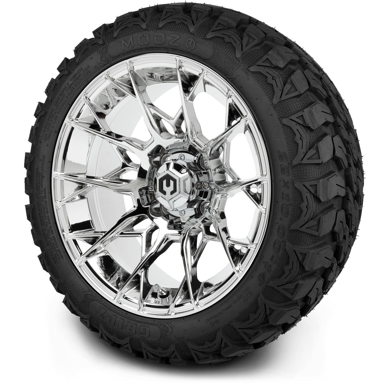 MODZ® 14" Chaos Chrome Wheels & Off-Road Tires Combo (Arisun X-Trail All-Terrain 23x10-14)