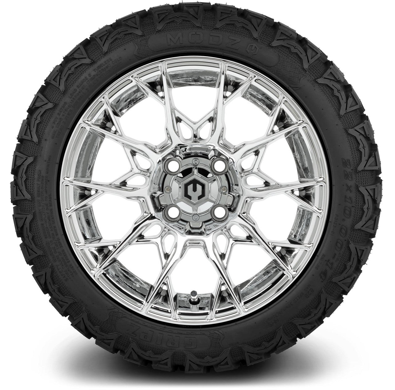 MODZ® 14" Chaos Chrome Wheels & Off-Road Tires Combo (Xcomp Gladiator 23-10-14 Radial)