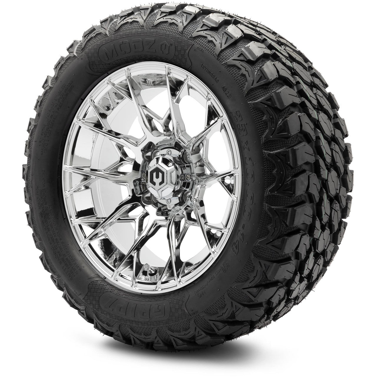 MODZ® 14" Chaos Chrome Wheels & Off-Road Tires Combo (Arisun X-Trail All-Terrain 23x10-14)