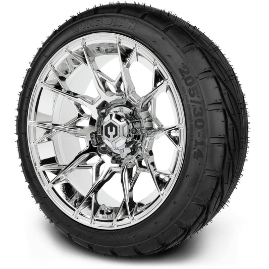 MODZ® 14" Chaos Chrome Wheels & Street Tires Combo (MODZ Guardian 205/30-14)