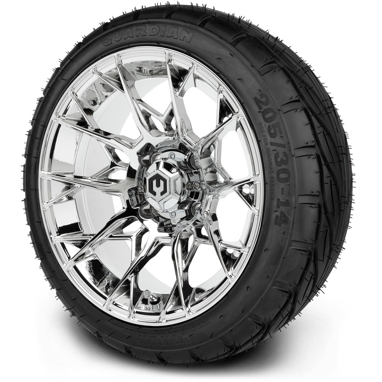 MODZ® 14" Chaos Chrome Wheels & Street Tires Combo (MODZ Street Fox Radial 23x10-14)