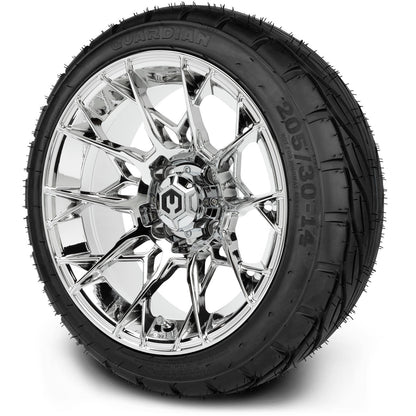 MODZ® 14" Chaos Chrome Wheels & Street Tires Combo (MODZ Street Fox Radial 23x10-14)