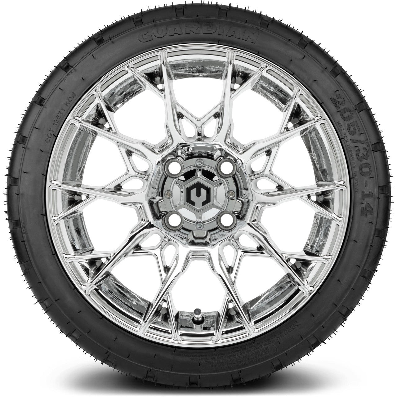 MODZ® 14" Chaos Chrome Wheels & Street Tires Combo (Odyssey Tesseract Steel Belted Radial 215/35-14)
