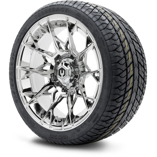 MODZ® 14" Chaos Chrome Wheels & Street Tires Combo (Odyssey Tesseract Steel Belted Radial 215/35-14)