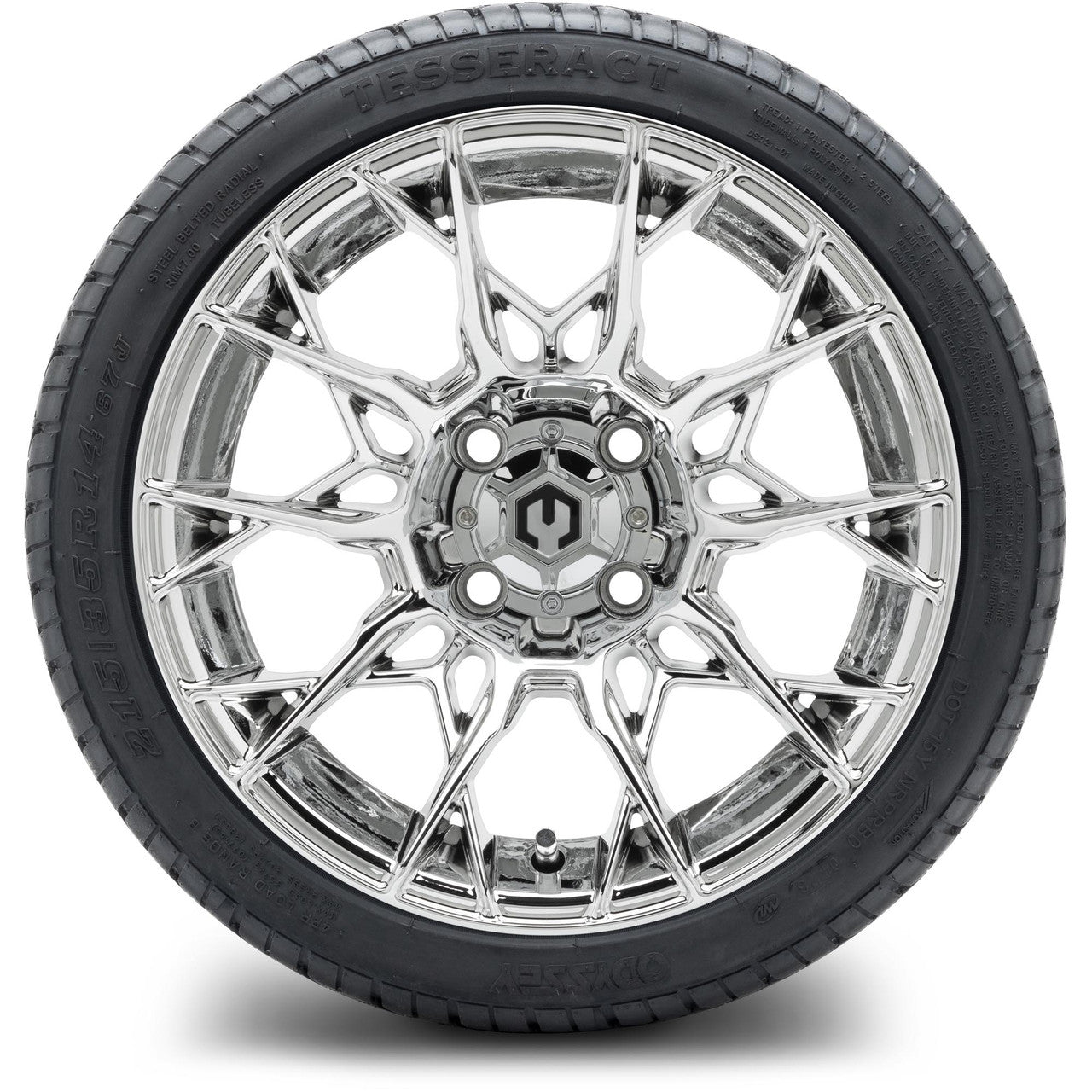 MODZ® 14" Chaos Chrome Wheels & Street Tires Combo (Odyssey Tesseract Steel Belted Radial 215/50-14)