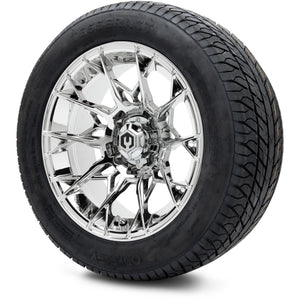 MODZ® 14" Chaos Chrome Wheels & Street Tires Combo (Odyssey Tesseract Steel Belted Radial 215/50-14)