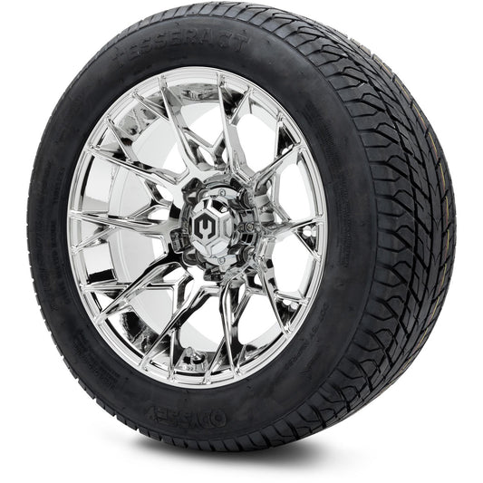 MODZ® 14" Chaos Chrome Wheels & Street Tires Combo (Odyssey Tesseract Steel Belted Radial 215/50-14)