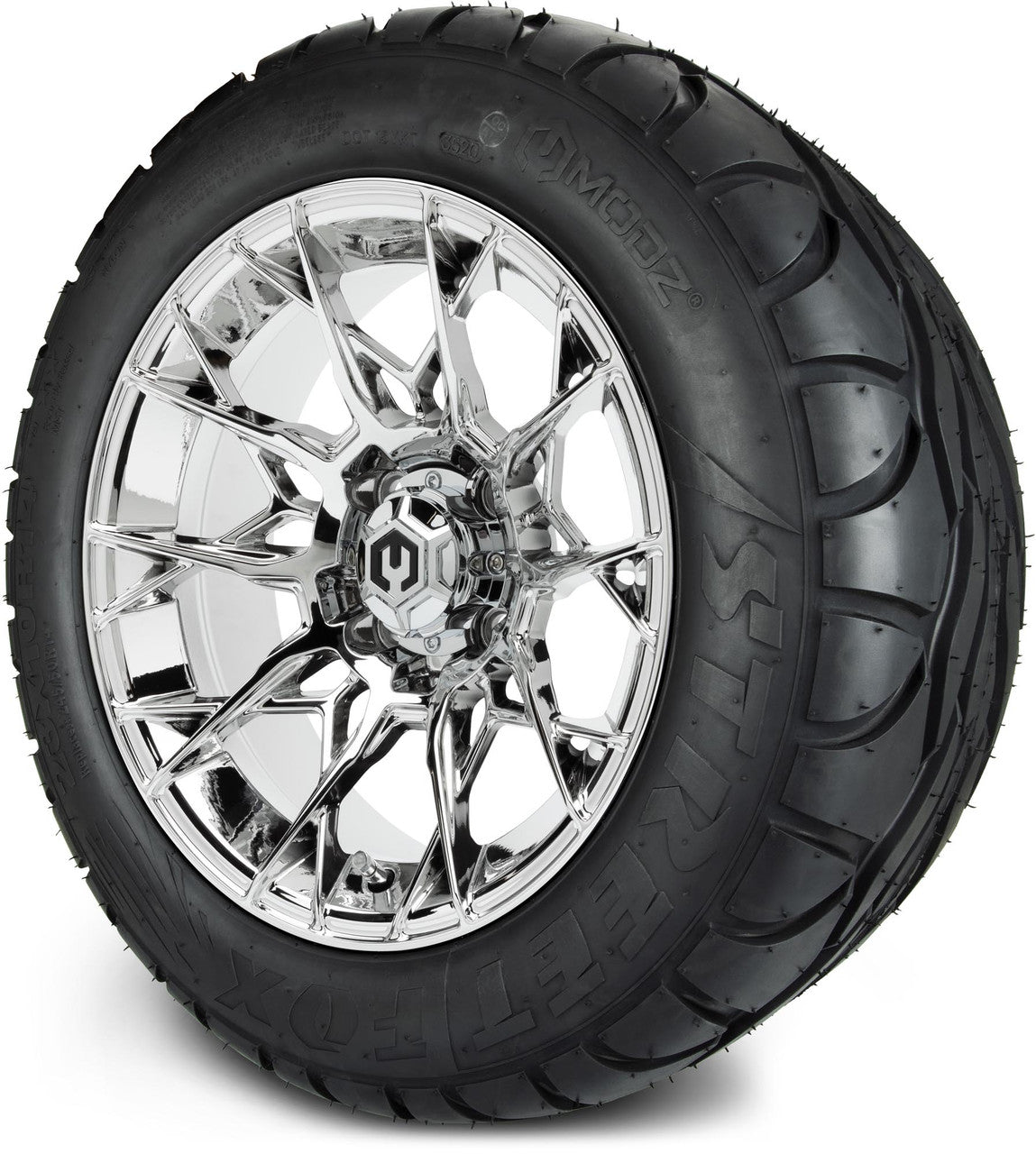 MODZ® 14" Chaos Chrome Wheels & Street Tires Combo (MODZ Street Fox Radial 23x10-14)