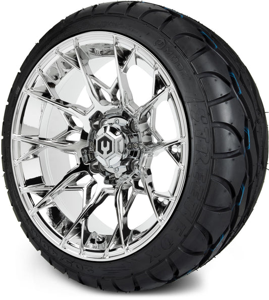 MODZ® 14" Chaos Chrome Wheels & Street Tires Combo (MODZ Street Fox Radial 205/40-14)