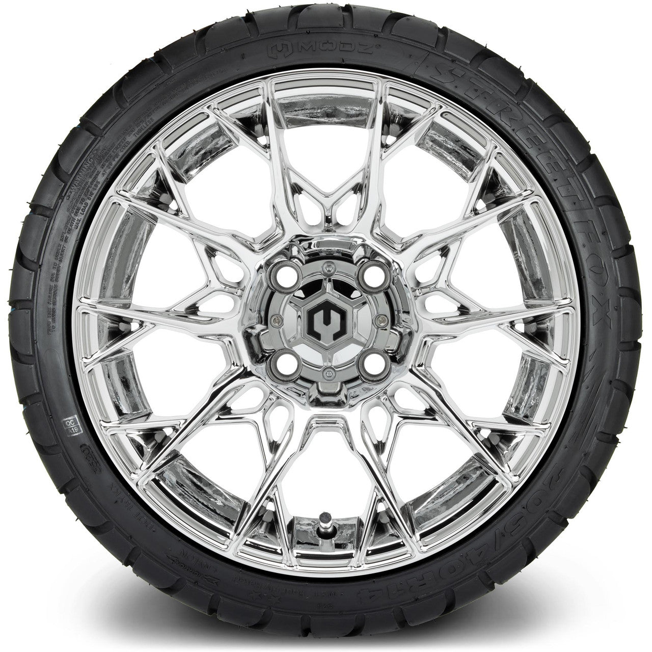 MODZ® 14" Chaos Chrome Wheels & Street Tires Combo (MODZ Street Fox Radial 205/40-14)