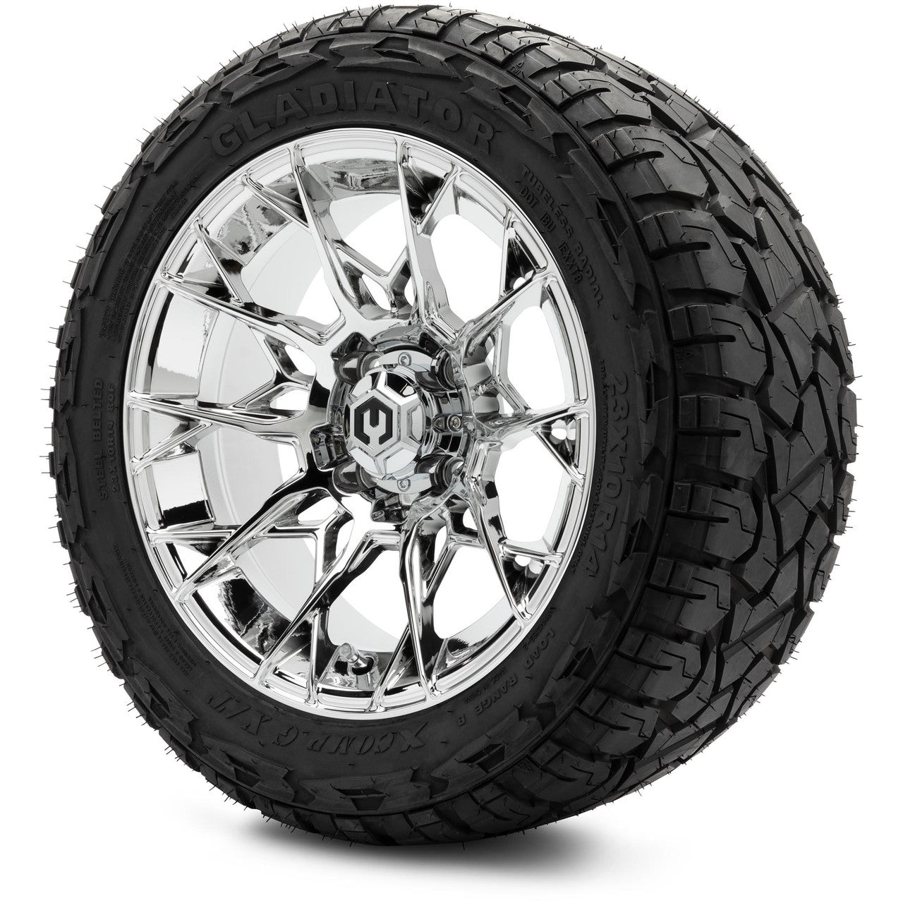 MODZ® 14" Chaos Chrome Wheels & Off-Road Tires Combo (Xcomp Gladiator 23-10-14 Radial)