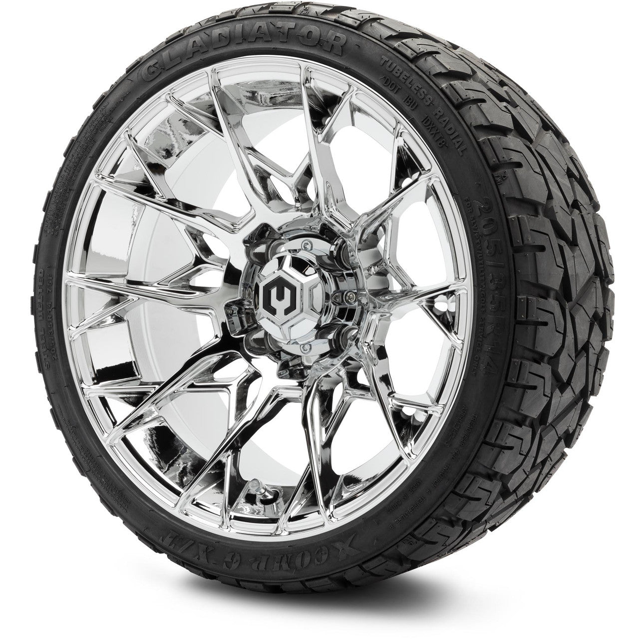 MODZ® 14" Chaos Chrome Wheels & Off-Road Tires Combo (Arisun X-Armory All-Terrain 23x10-14 Radial)