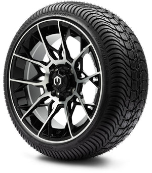 MODZ® 14" Chaos Machined Black Wheels & Street Tires Combo (Arisun Cruze 205/30-14)