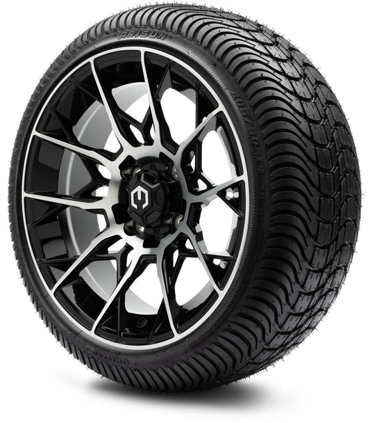 MODZ® 14" Chaos Machined Black Wheels & Street Tires Combo (Arisun Cruze 205/30-14)