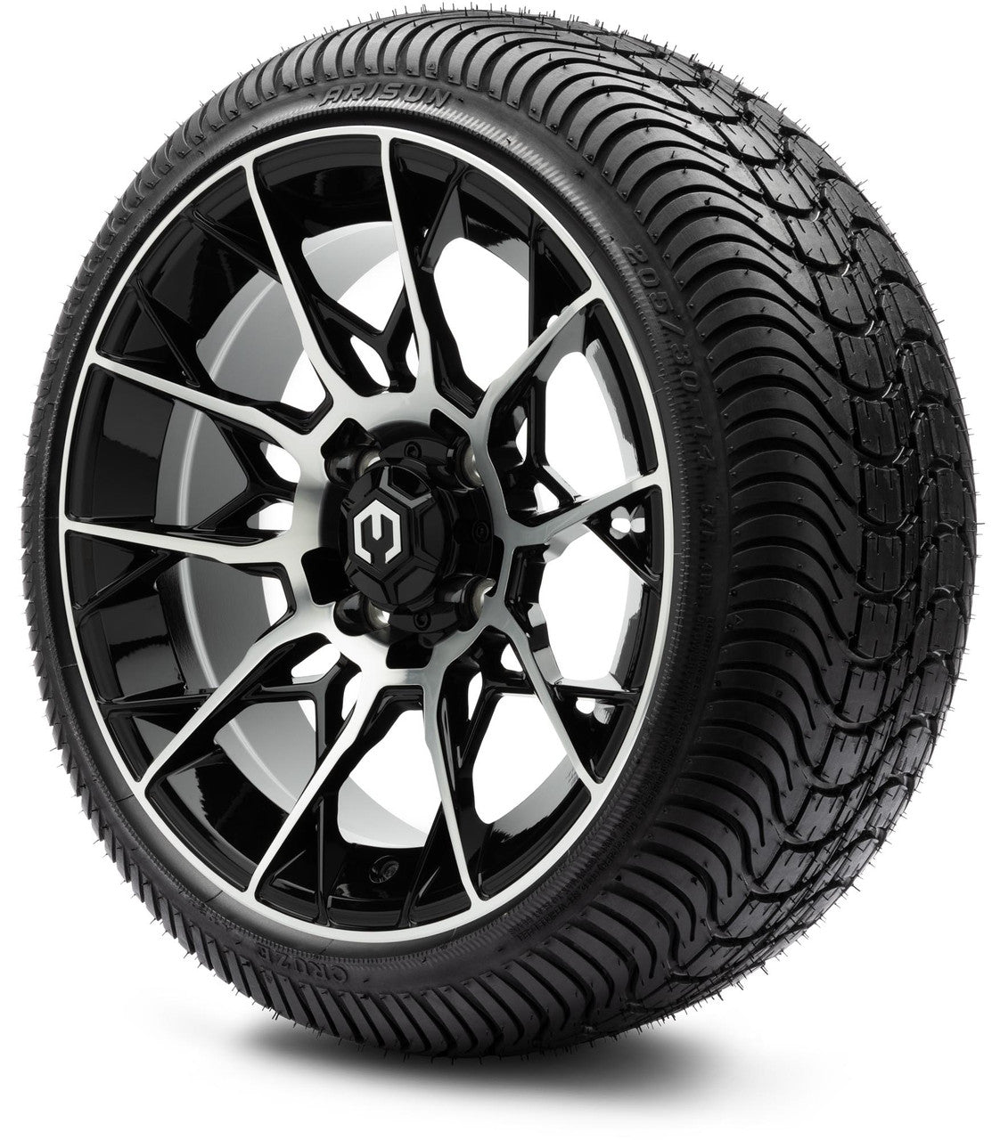 MODZ® 14" Chaos Machined Black Wheels & Street Tires Combo (MODZ Street Fox Radial 205/40-14)