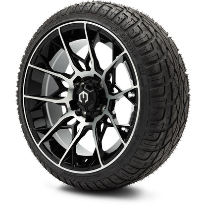 MODZ® 14" Chaos Machined Black Wheels & Street Tires Combo (Arisun Cruze 205/30-14)