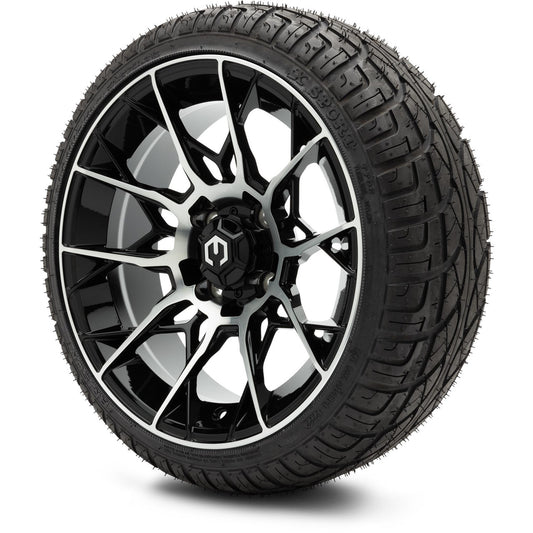 MODZ® 14" Chaos Machined Black Wheels & Street Tires Combo (Arisun X-Sport 205/30-14)