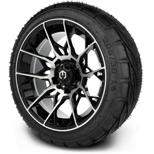 MODZ® 14" Chaos Machined Black Wheels & Street Tires Combo (MODZ Guardian 205/30-14)