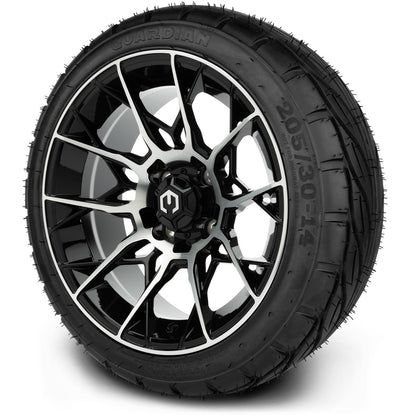 MODZ® 14" Chaos Machined Black Wheels & Street Tires Combo (MODZ Street Fox Radial 205/40-14)