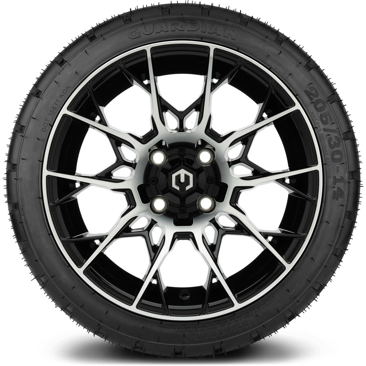 MODZ® 14" Chaos Machined Black Wheels & Street Tires Combo (Odyssey Tesseract Steel Belted Radial 215/50-14)