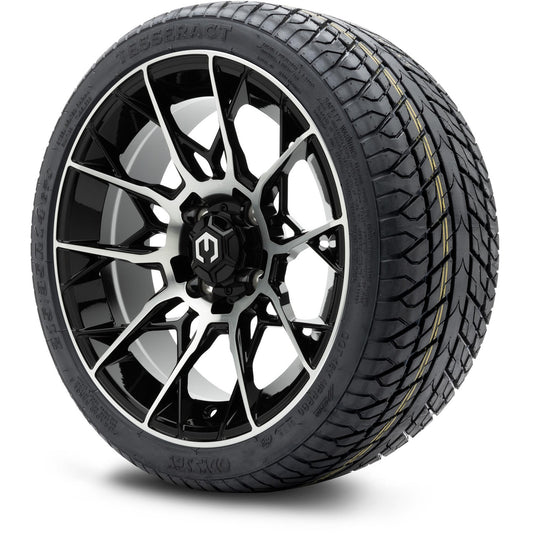 MODZ® 14" Chaos Machined Black Wheels & Street Tires Combo (Odyssey Tesseract Steel Belted Radial 215/35-14)