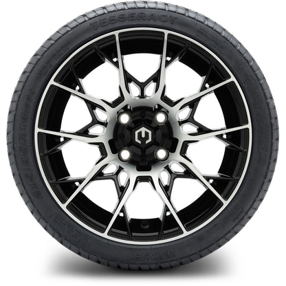 MODZ® 14" Chaos Machined Black Wheels & Street Tires Combo (Odyssey Tesseract Steel Belted Radial 215/50-14)