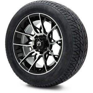 MODZ® 14" Chaos Machined Black Wheels & Street Tires Combo (Odyssey Tesseract Steel Belted Radial 215/50-14)