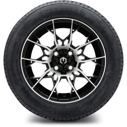 MODZ® 14" Chaos Machined Black Wheels & Street Tires Combo (Odyssey Tesseract Steel Belted Radial 215/50-14)