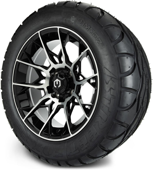 MODZ® 14" Chaos Machined Black Wheels & Street Tires Combo (MODZ Street Fox Radial 23x10-14)