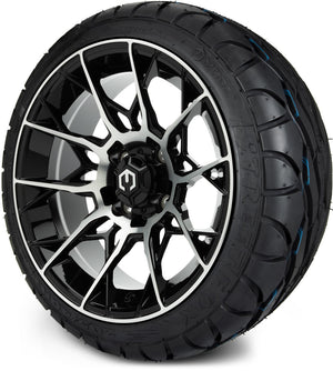 MODZ® 14" Chaos Machined Black Wheels & Street Tires Combo (MODZ Street Fox Radial 205/40-14)