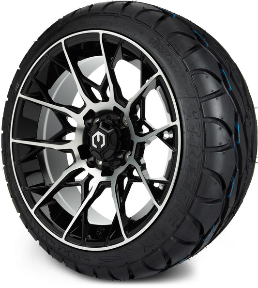 MODZ® 14" Chaos Machined Black Wheels & Street Tires Combo (MODZ Street Fox Radial 205/40-14)