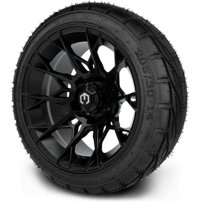 MODZ® 14" Chaos Matte Black Wheels & Street Tires Combo (Odyssey Tesseract Steel Belted Radial 215/50-14)