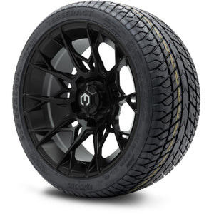 MODZ® 14" Chaos Matte Black Wheels & Street Tires Combo (Odyssey Tesseract Steel Belted Radial 215/35-14)