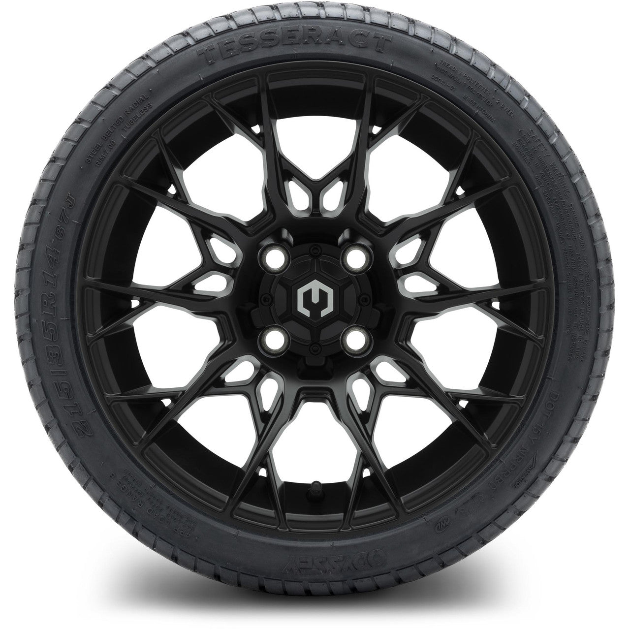 MODZ® 14" Chaos Matte Black Wheels & Street Tires Combo (Odyssey Tesseract Steel Belted Radial 215/35-14)