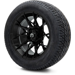 MODZ® 14" Chaos Matte Black Wheels & Street Tires Combo (Odyssey Tesseract Steel Belted Radial 215/50-14)