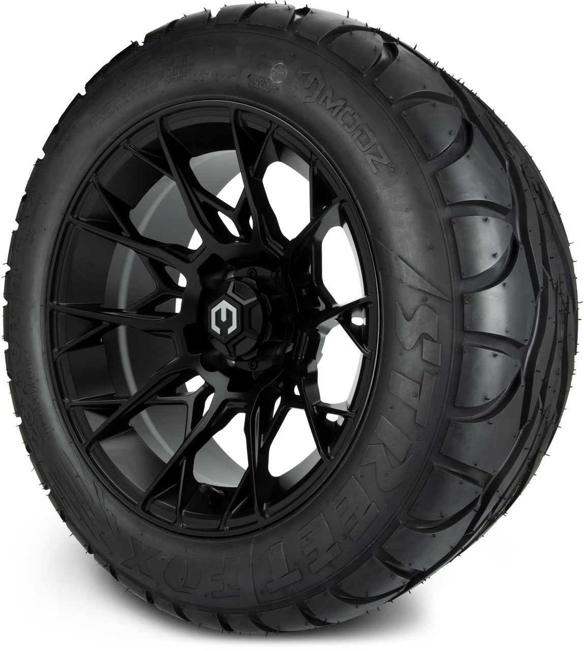 MODZ® 14" Chaos Matte Black Wheels & Street Tires Combo (Odyssey Tesseract Steel Belted Radial 215/35-14)