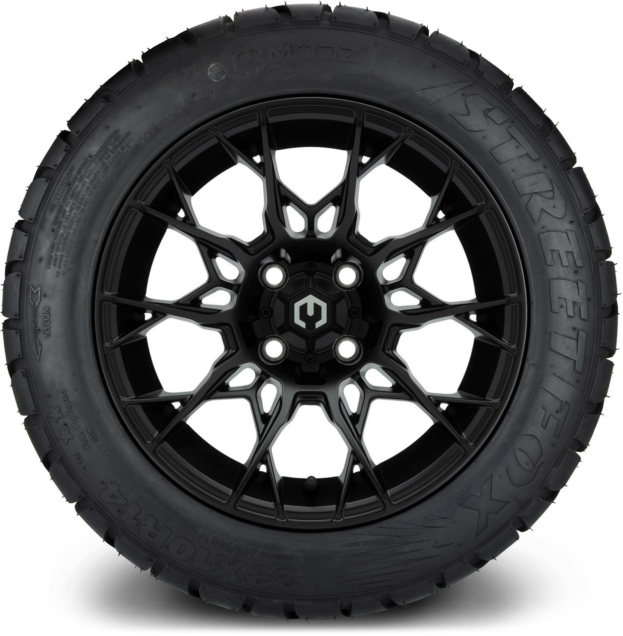 MODZ® 14" Chaos Matte Black Wheels & Street Tires Combo (Arisun Cruze 205/30-14)