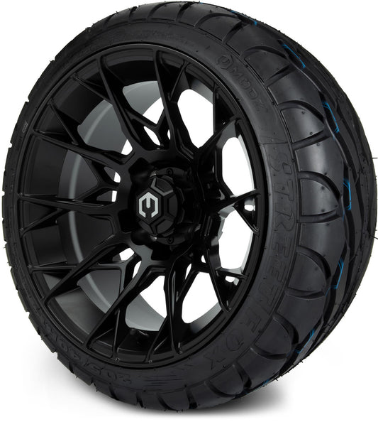 MODZ® 14" Chaos Matte Black Wheels & Street Tires Combo (MODZ Street Fox Radial 205/40-14)