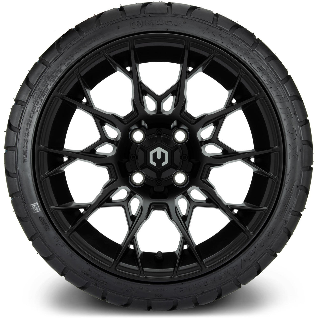 MODZ® 14" Chaos Matte Black Wheels & Street Tires Combo (Odyssey Tesseract Steel Belted Radial 215/50-14)