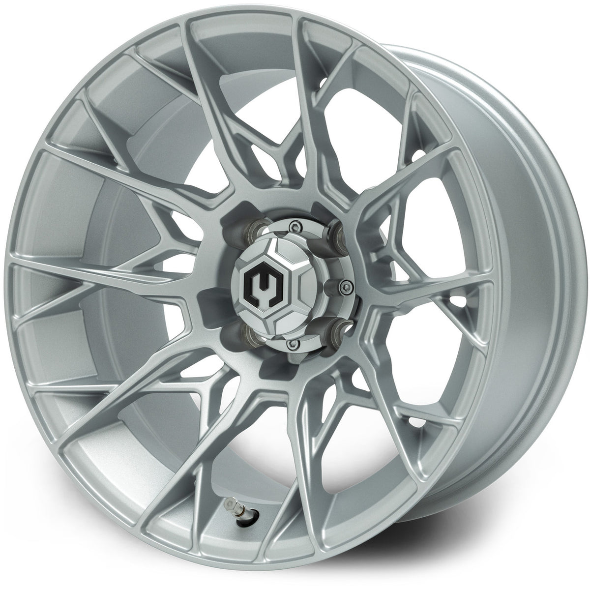 MODZ® 14" Chaos Silver Wheels & Street Tires Combo (Odyssey Tesseract Steel Belted Radial 215/35-14)