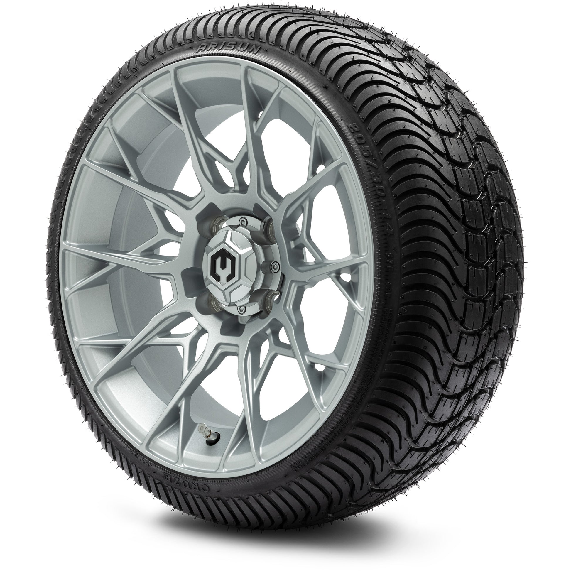 MODZ® 14" Chaos Silver Wheels & Street Tires Combo (Arisun X-Sport 205/30-14)