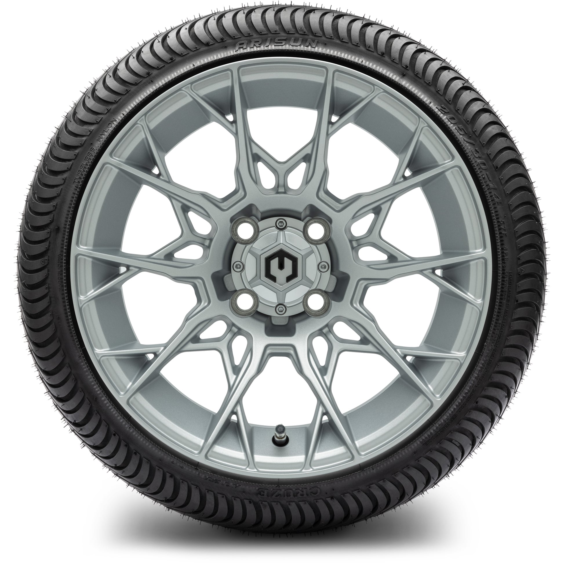 MODZ® 14" Chaos Silver Wheels & Street Tires Combo (Arisun X-Sport 205/30-14)