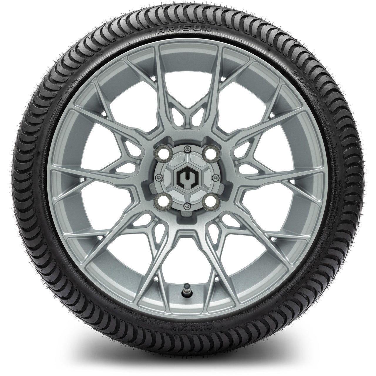 MODZ® 14" Chaos Silver Wheels & Street Tires Combo (MODZ Street Fox Radial 205/40-14)