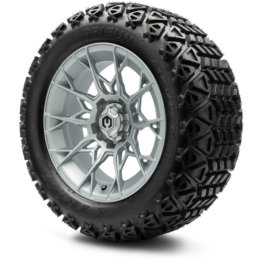 MODZ® 14" Chaos Silver Wheels & Off-Road Tires Combo (Arisun X-Trail All-Terrain 23x10-14)
