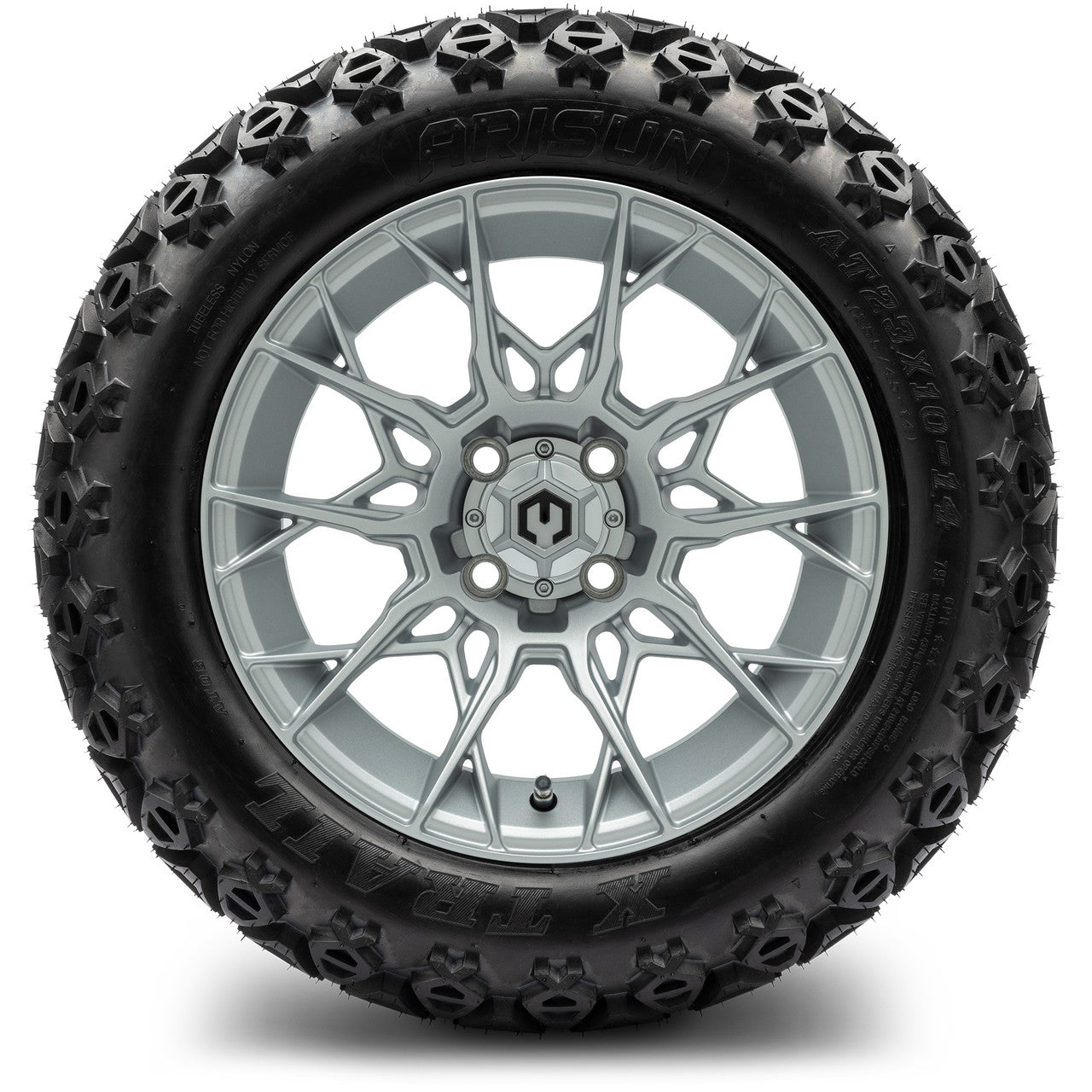 MODZ® 14" Chaos Silver Wheels & Off-Road Tires Combo (Arisun X-Armory All-Terrain 23x10-14 Radial)