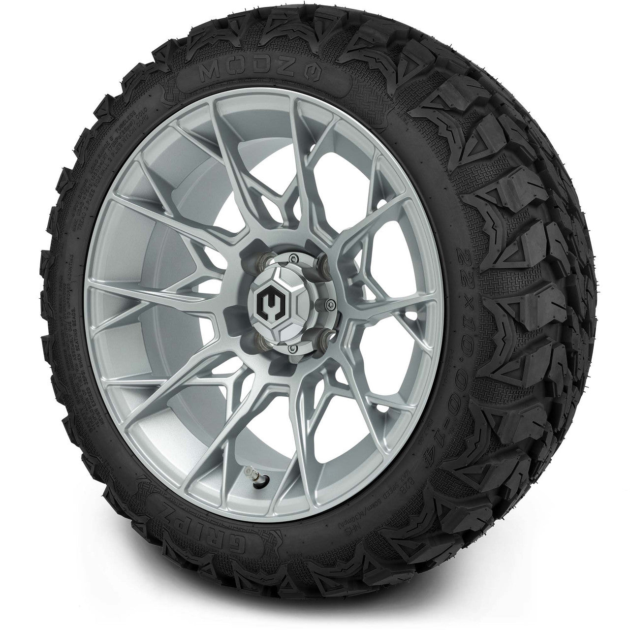MODZ® 14" Chaos Silver Wheels & Off-Road Tires Combo (Arisun X-Armory All-Terrain 23x10-14 Radial)